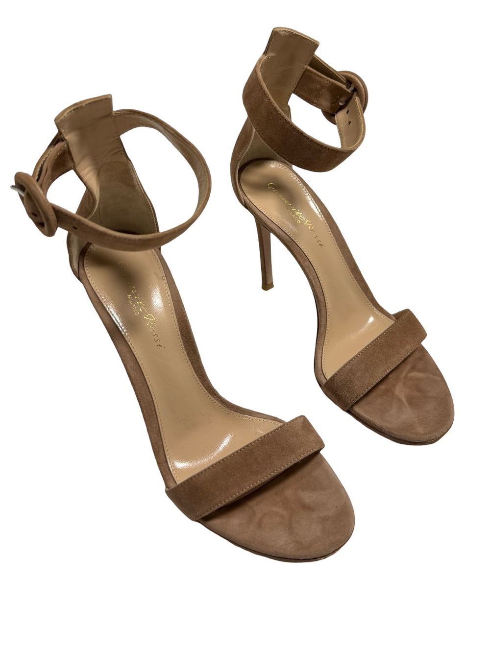 Gianvito Rossi Sz EU36 US 6 Taupe Suede Ankle Strap Stiletto Sandals Heels Italy